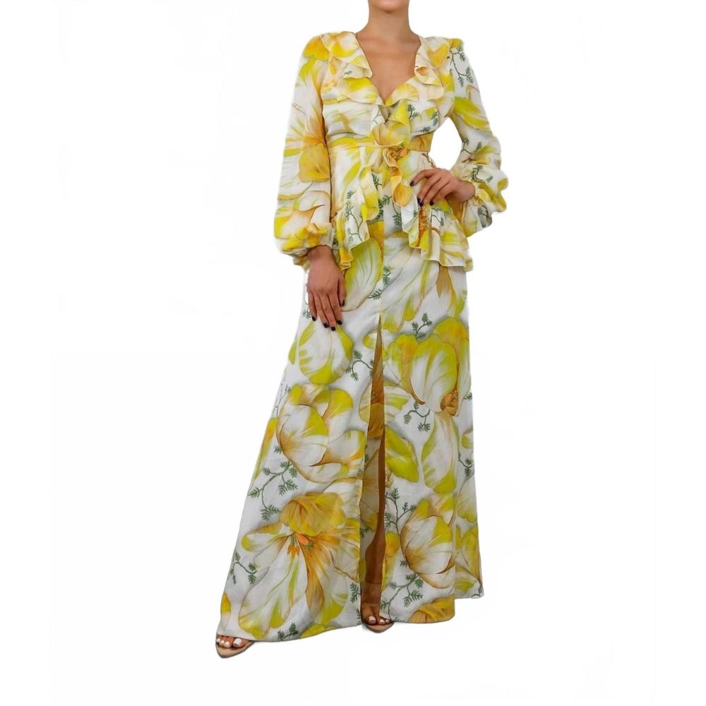 NEW SURELYMINE stunning ruffle floral maxi dress in yellow